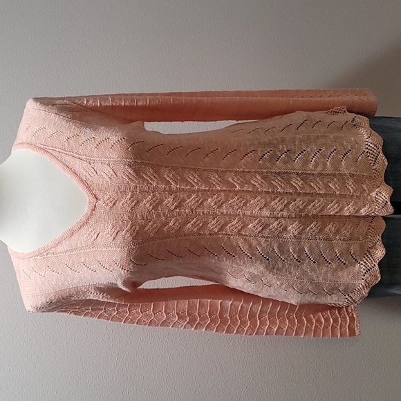 SOFT SURROUNDINGS CASUAL FALL LONG SLEEVE VNECK ORANGE CABLE KNIT SWEATER MEDIUM - Picture 1 of 15